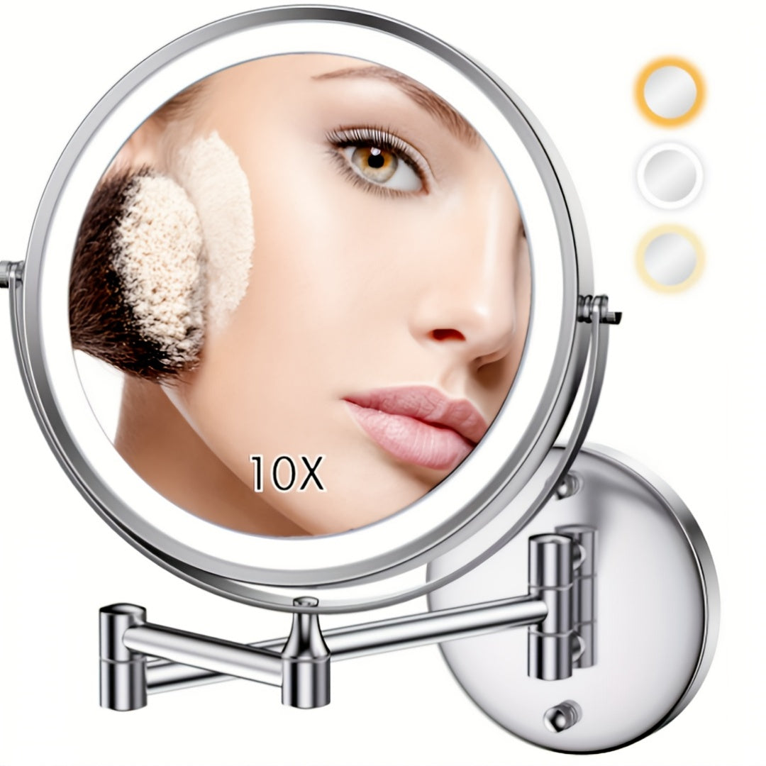 VENEZINA 10X 8-Inch No-Drill Rechargeable Wall-Mounted Vanity Mirror