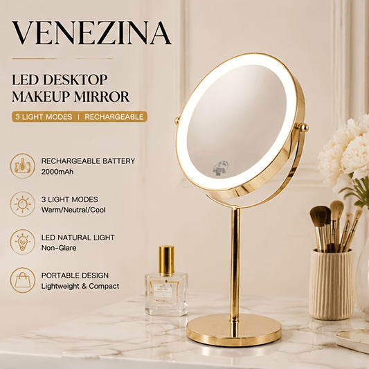 VENEZINA Shining Gold 10X 8-Inch Rechargeable LED Makeup Mirror