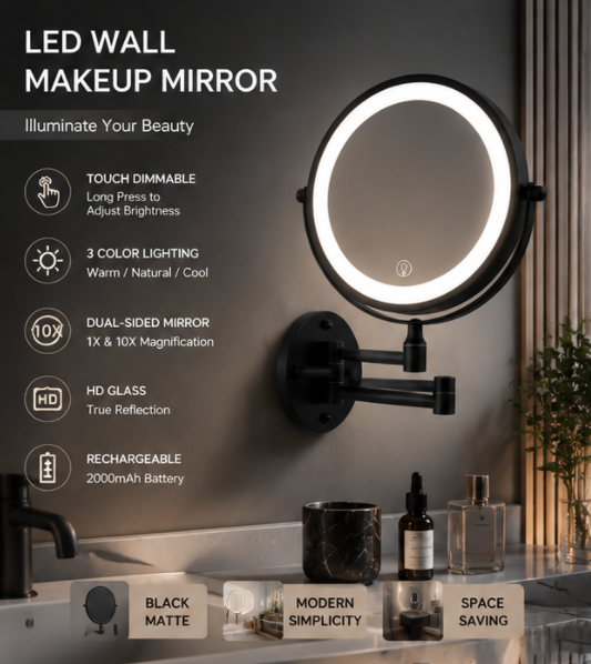 VENEZINA 10X Dimmable Touch Control 360 Rotation Wall-Mounted Vanity Mirror