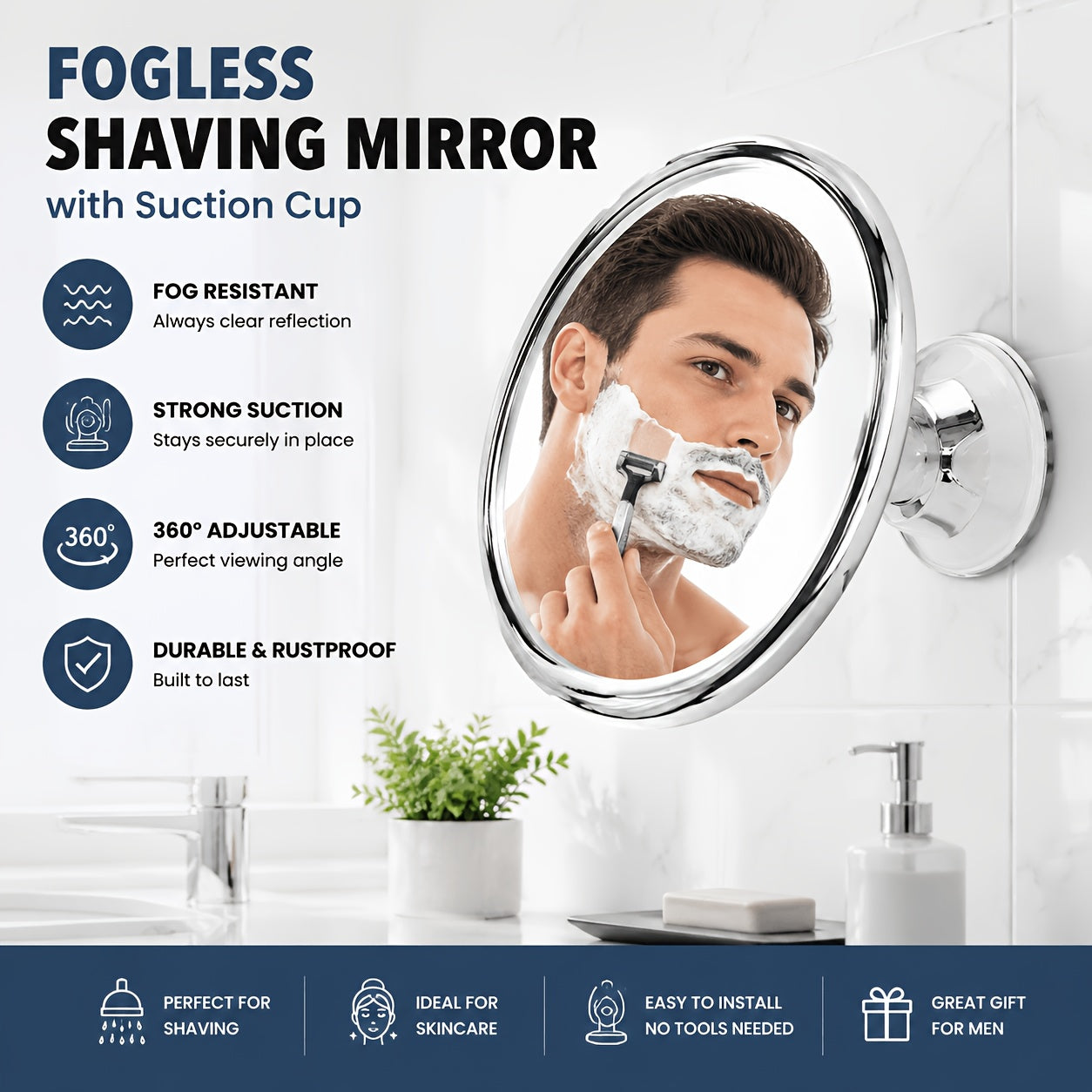 VENEZINA Suction Cup Fogless Shower Mirror