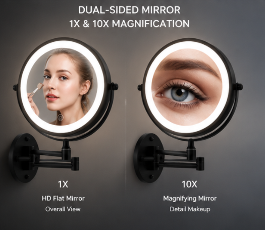 VENEZINA 10X Dimmable Touch Control 360 Rotation Wall-Mounted Vanity Mirror