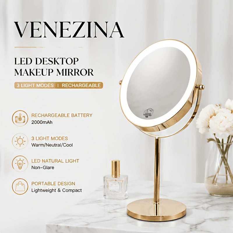 VENEZINA Shining Gold 10X 8-Inch Rechargeable LED Makeup Mirror