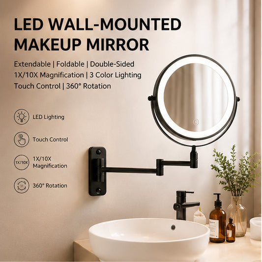 VENEZINA Dual-Sided 1X/10X 8-Inch Rechargeable Dimmable Wall-Mounted Vanity Mirror