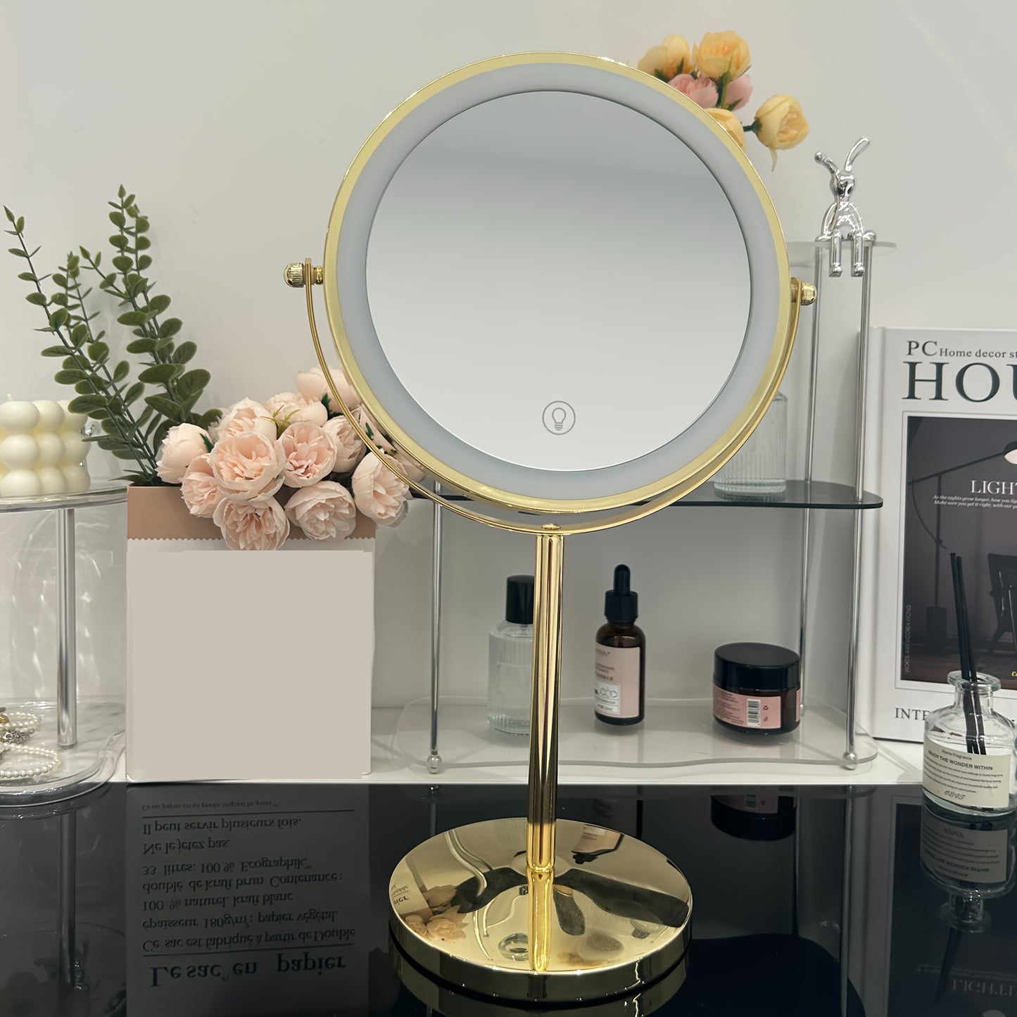 VENEZINA Shining Gold 10X 8-Inch Rechargeable LED Makeup Mirror