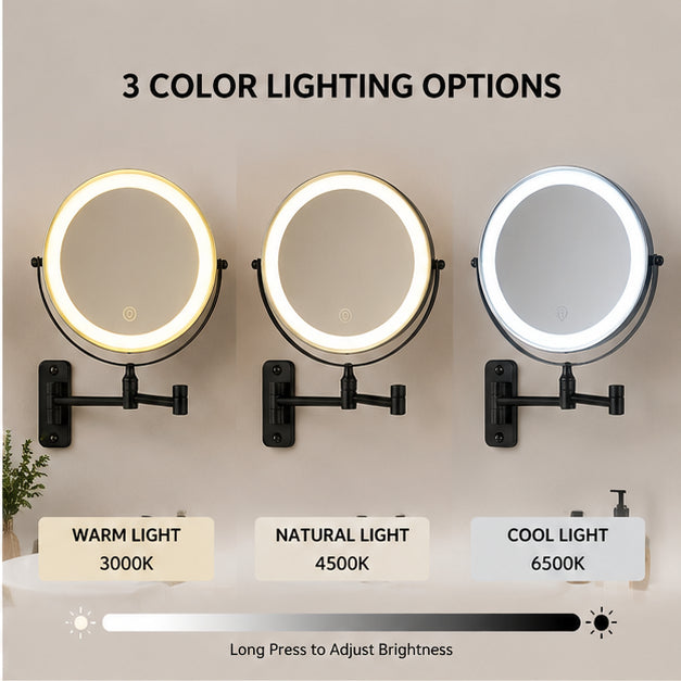 Venezina[Deutsches Design]8-Zoll Wandmontierter LED-Schminkspiegel, beschlagfrei, 10-fache Vergrößerung, 3 Farbtemperaturen, Touch-Dimmung, 360° drehbarer Badezimmerspiegel, USB-C Ladeversion, CE/ROHS, Valentinstagsgeschenk für sie, Ostergeschenk