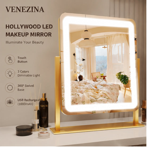 VENEZINA 17x13 Dimmable 3-Color LED Makeup Mirror