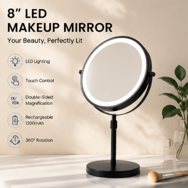 VENEZINA Dual-Sided 1X/10X 8-Inch Wall-Mounted Vanity Mirror