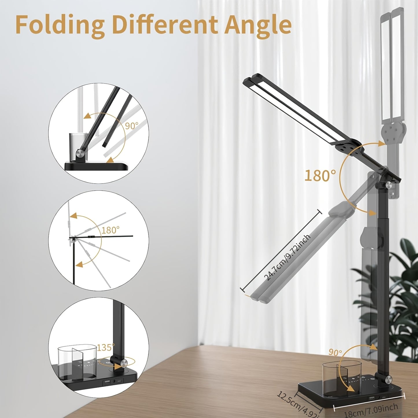 VENEZINA Dual-Head 3-Color LED Desk Lamp