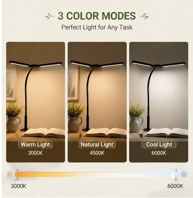 VENEZINA Dual-Head Gooseneck LED Desk Lamp