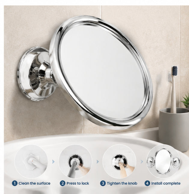 VENEZINA Suction Cup No-Drill 360 Rotation Fogless Shower Mirror