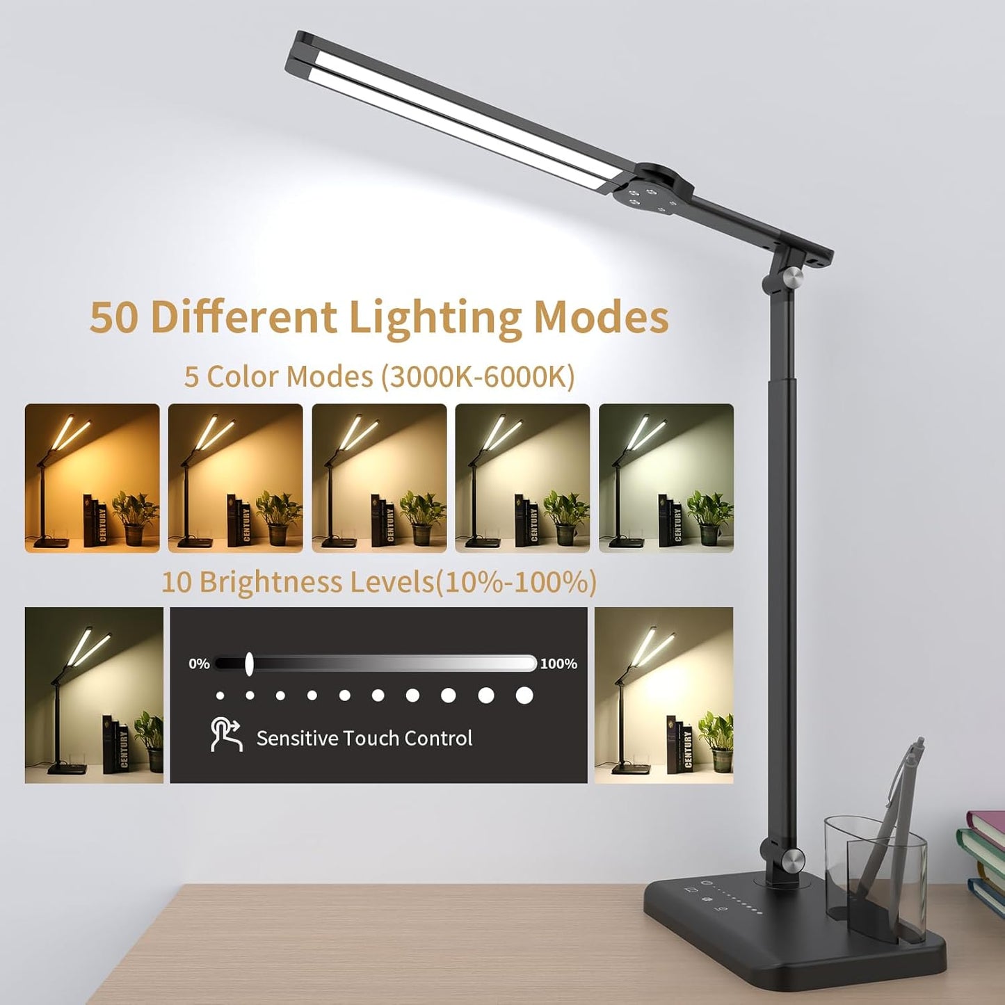 VENEZINA Dual-Head 3-Color LED Desk Lamp