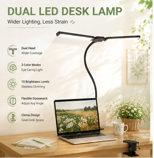 VENEZINA Dual-Head Gooseneck LED Desk Lamp