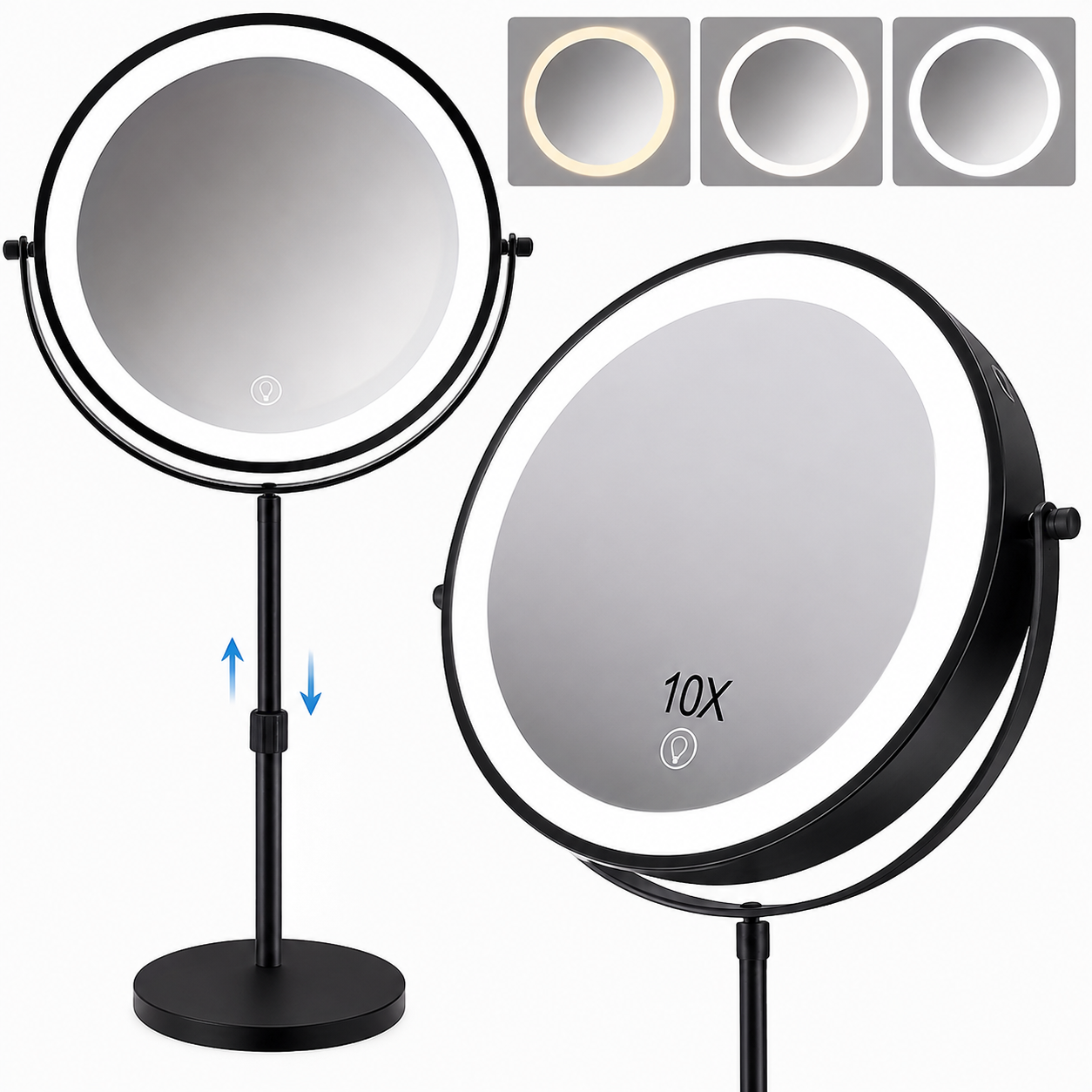 8-Zoll doppelseitiger Vergrößerungsspiegel für Valentinstag, Wandmontierte Kosmetikspiegel, Desktop-Schminkspiegel mit LED, 10X/1X Vergrößerung, High-Definition-Spiegel für Zuhause und Ostergeschenke