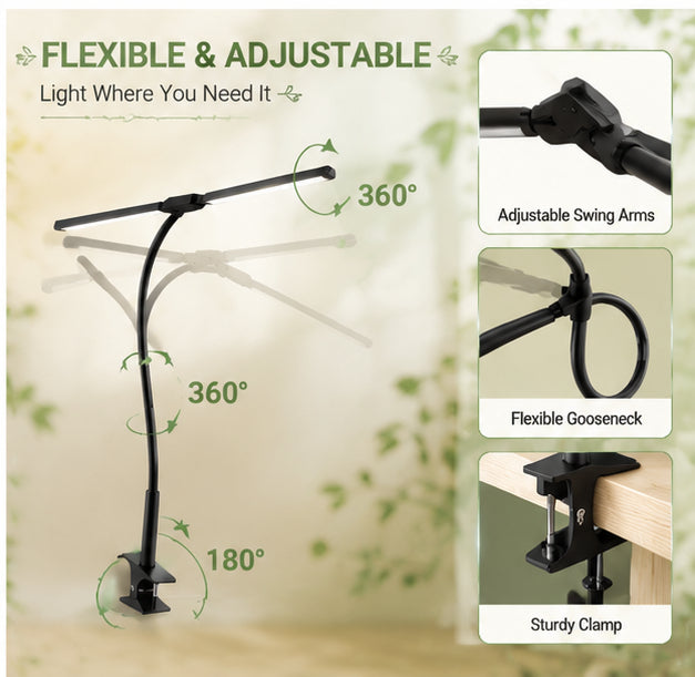 VENEZINA Dual-Head Gooseneck LED Desk Lamp